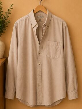 L.L. Bean Casual Button-Down Shirt in Light Beige